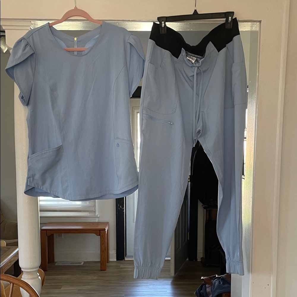 HeartSoul Light Blue and Black Women's scrubs Pants & Top Set